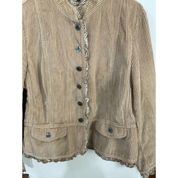 J. Jill Tan Corduroy Button Up Jacket Size Large Ruffles Ribbed Pockets - Picture 11 of 11